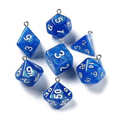 7 Styles Opaque Resin Polyhedral Dice Pendants Set RESI-A029-01J-1