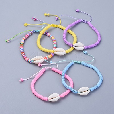 Handmade Polymer Clay Heishi Beads Braided Bracelets BJEW-JB04318-1