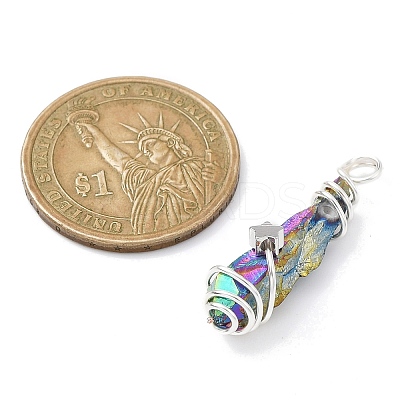 Electroplated Raw Rough Natural Quartz Crystal Copper Wire Wrapped Pendants PALLOY-JF02414-02-1