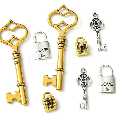 8Pcs 4 Styles Tibetan Style Alloy Skeleton Key Lock Pendants FIND-FS0002-11-1