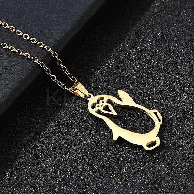 304 Stainless Steel Laser Cut Penguin Pendant Necklaces for Women Men NJEW-Q032-01D-G-1