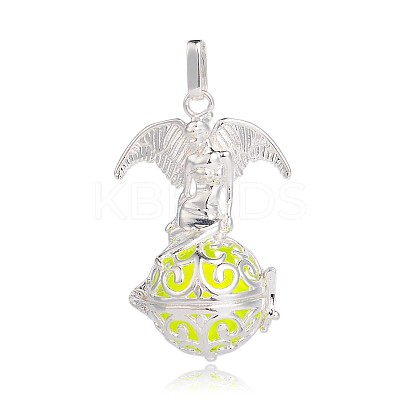 Silver Color Plated Brass Hollow Round Cage Pendants KK-J248-04S-1