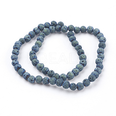 PVD Vacuum Plating Electroplated Natural Lava Rock Bead Strands G-E432-6mm-02-1