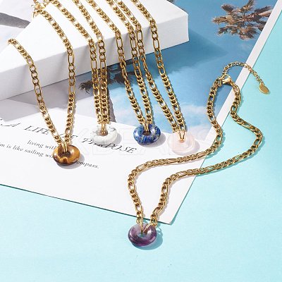 Natural Mixed Stone Donut Pendant Necklace NJEW-JN03815-1