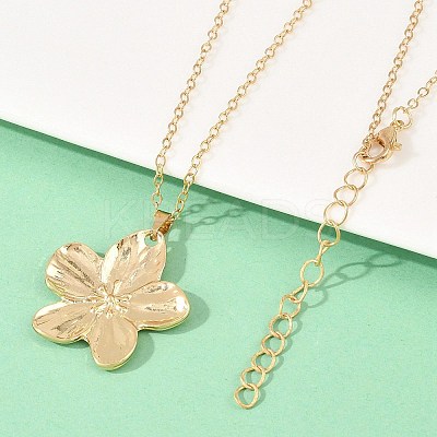 Alloy Flower Pendant with Iron Chain Necklaces for Women NJEW-A066-01G-1