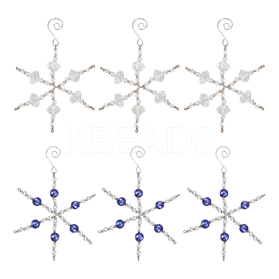 6Pcs 2 Styles Snowflake Glass Pendant Decoration HJEW-GO00048-1