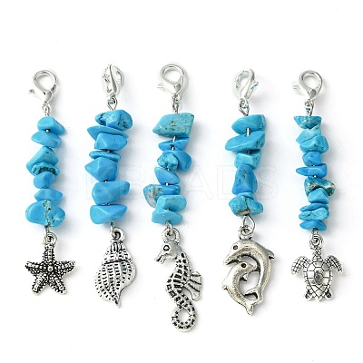 Synthetic Turquoise Chip Pendant Decorations HJEW-JM01321-1
