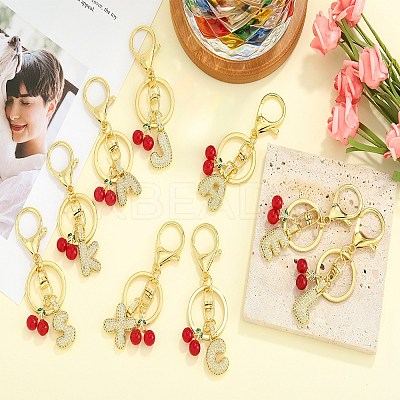 Brass Micro Pave Clear Cubic Zirconia Letter Pendant Keychain KEYC-SW00015-C-1