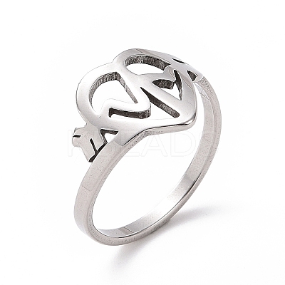 Non-Tarnish 201 Stainless Steel Heart Beat Finger Ring RJEW-J051-18P-1
