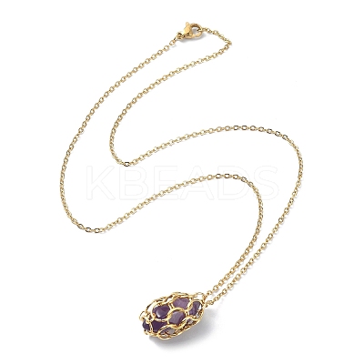 Mixed Natural Gemstone Bullet Pendant Necklaces NJEW-JN04549-1