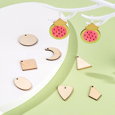 70Pcs 7 Style Unfinished Natural Poplar Wood Pendants WOOD-LS0001-21-1