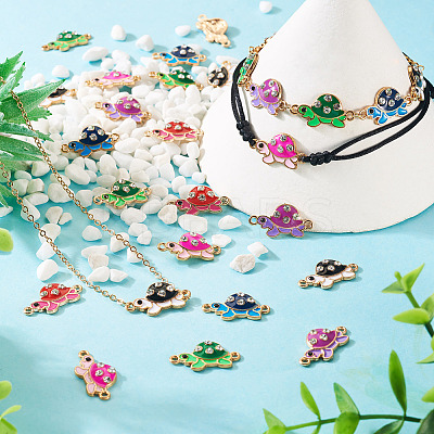 24Pcs 6 Colors Alloy Enamel Connector Charms ENAM-TA0001-58-1