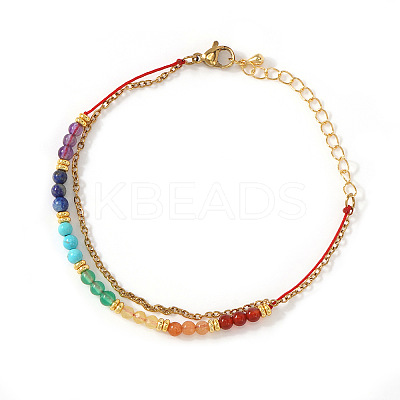 7 Chakras Synthetic Turquoise & Natural Lapis Lazuli & Carnelian Round Beads Double Layers Bracelets CC9331-2-1