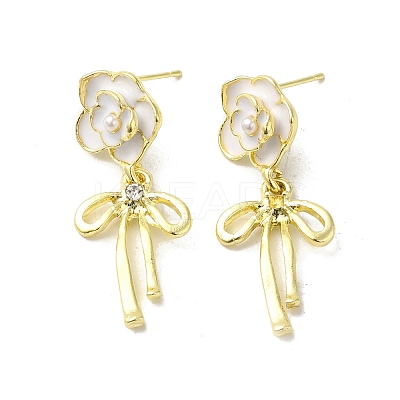 Flower Alloy Pave Cubic Zirconia & Enamel Stud Earrings EJEW-K282-02G-1