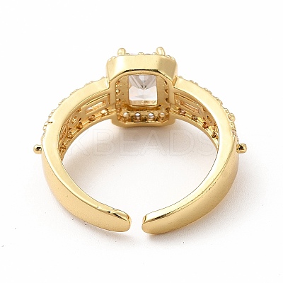 Cubic Zirconia Rectangle Open Cuff Ring RJEW-G281-07G-1