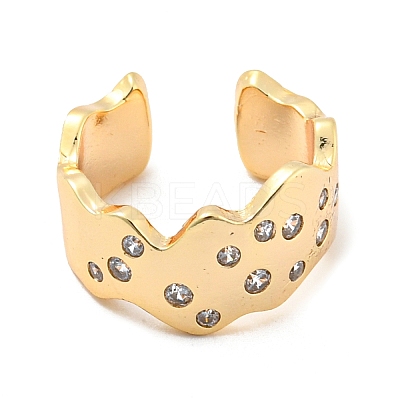 Real 14K Gold Plated Brass with Cubic Zirconia Cuff Earrings LS-EJEW-M232-01G-G-1