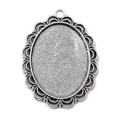 Tibetan Style Antique Silver Alloy Flat Oval Pendant Cabochon Settings LS-TIBEP-M022-58AS-1