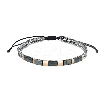 Bohemian Style Glass Seed Bead & Plastic Braided Bead Bracelets QF8968-11-1