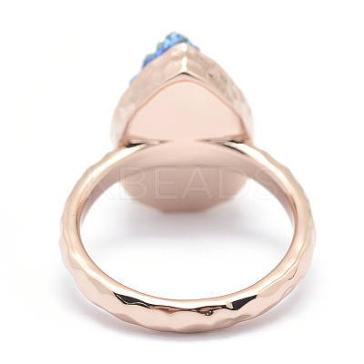 Electroplate Natural Druzy Quartz Crystal Finger Rings RJEW-I055-10RG-RS-1