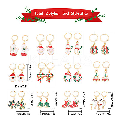 12 Pairs 12 Style 304 Stainless Steel Christmas Dangle Leverback Earrings EJEW-SC0001-34-1