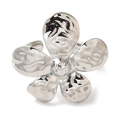Flower Rack Plating Brass Cuff Rings for Women RJEW-G323-06P-1