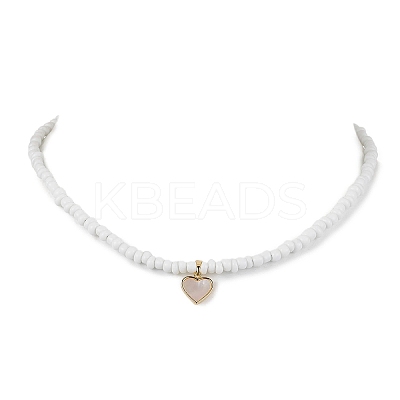 Bohemia Freshwater Shell Heart Pendant Necklaces NJEW-JN04774-1
