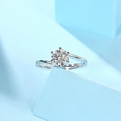Rhodium Plated 925 Sterling Silver Moissanite Rhinestone Solitaire Ring AJEW-U007-24P-1