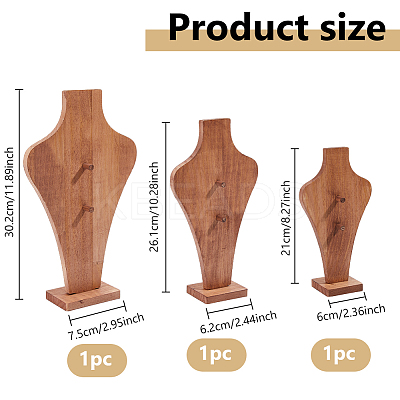 3Pcs 3 Styles Bust Shaped Wood Pendant Necklace Jewely Display Stands ODIS-DC0001-09-1