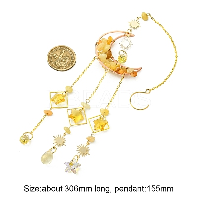 Natural Topaz Jade Chips Moon Pendant Decorations HJEW-FS00027-01-1