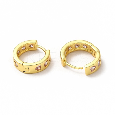 Pink Cubic Zirconia Heart Hoop Earrings EJEW-H093-13G-1