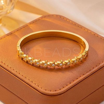 304 Stainless Steel Micro Pave Clear Cubic Zirconia Star Hinged Cuff Bangles for Women WG9322F-02-1