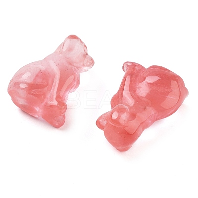 Cherry Quartz Glass Carved Dog Figurines DJEW-L023-A05-1
