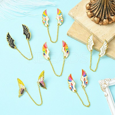 6Pcs 6 Styles Wings Enamel Pins JEWB-CJ0001-39-1