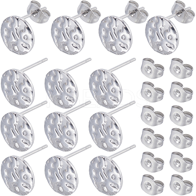 80Pcs 201 Stainless Steel Textured Flat Round Stud Earring Findings STAS-SC0008-50-1