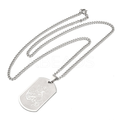 201 Stainless Steel Curb Chain Rectangle with Dragon Pendant Necklaces for Women LS-NJEW-M008-03P-1
