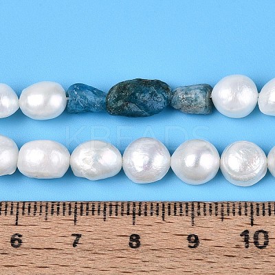 Natural Apatite Nuggets & Natural Cultured Freshwater Pearl Beads Strands PEAR-N023-01A-09-1