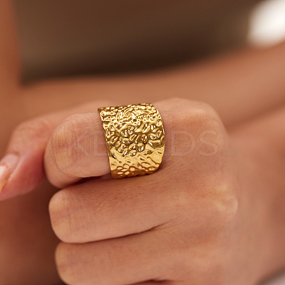 Adjustable 304 Stainless Steel Textured Wide Cuff Rings with Folded Wrinkles for Women GM6773-1