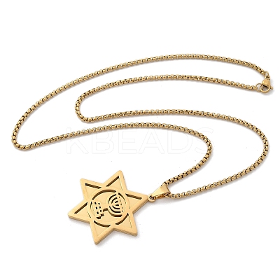 Hanukkah 201 Stainless Steel Star of David Pendant Necklaces LS-NJEW-Z058-02G-1