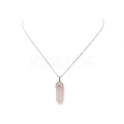 Natural Rose Quartz Geometry Pendant Necklace NJEW-JN04239-03-1