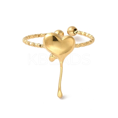 Ion Plating(IP) 304 Stainless Steel Heart Open Cuff Rings for Women RJEW-H136-03G-1