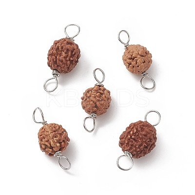 Round Natural Wood Connector Charms PALLOY-JF01994-02-1