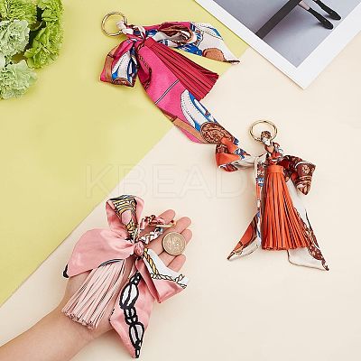 3Pcs 3 Colors PU Imitation Leather Tassel Keychain KEYC-CA0001-30-1