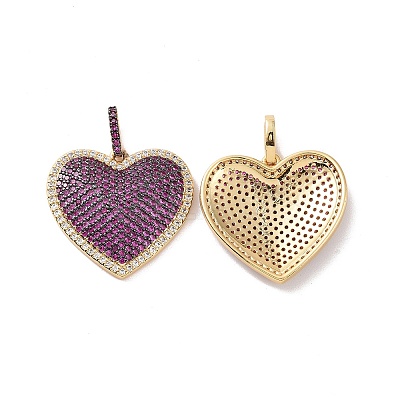 Heart Brass Micro Pave Cubic Zirconia Pendants KK-G435-04G-04-1