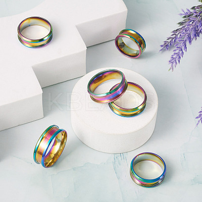 6Pcs 6 Style 201 Stainless Steel Engravable Grooved Finger Rings Set for Women RJEW-YS0001-02-1