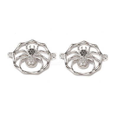Halloween Brass Pave Clear & Black Cubic Zirconia Connector Charms KK-E068-VB060-1