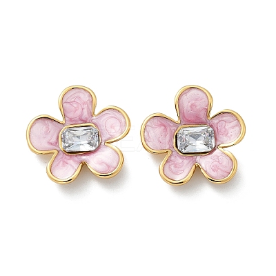 304 Stainless Steel Flower Stud Earrings EJEW-S268-01G-A-1