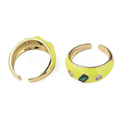 Cubic Zirconia Open Cuff Ring with Enamel RJEW-N035-128B-1