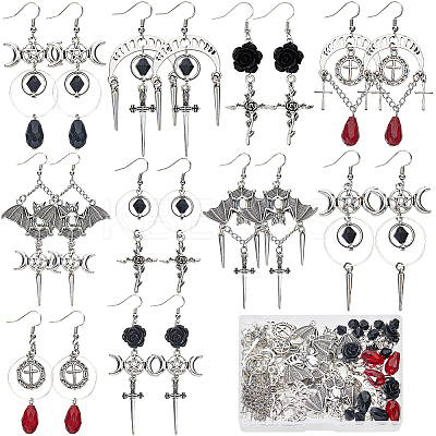 DIY Halloween Brass & Alloy Sword Cross Dangle Earring Making Kits DIY-SC0026-58-1