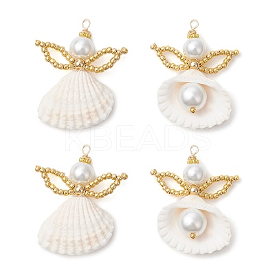 4Pcs Natural Clam Shell & Glass Angel Pendants PALLOY-MZ00717-01-S-1