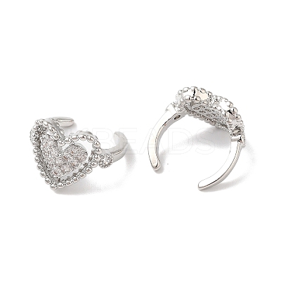 Hollow Heart Brass Micro Pave Cubic Zirconia Cuff Earrings for Women EJEW-P281-06P-1
